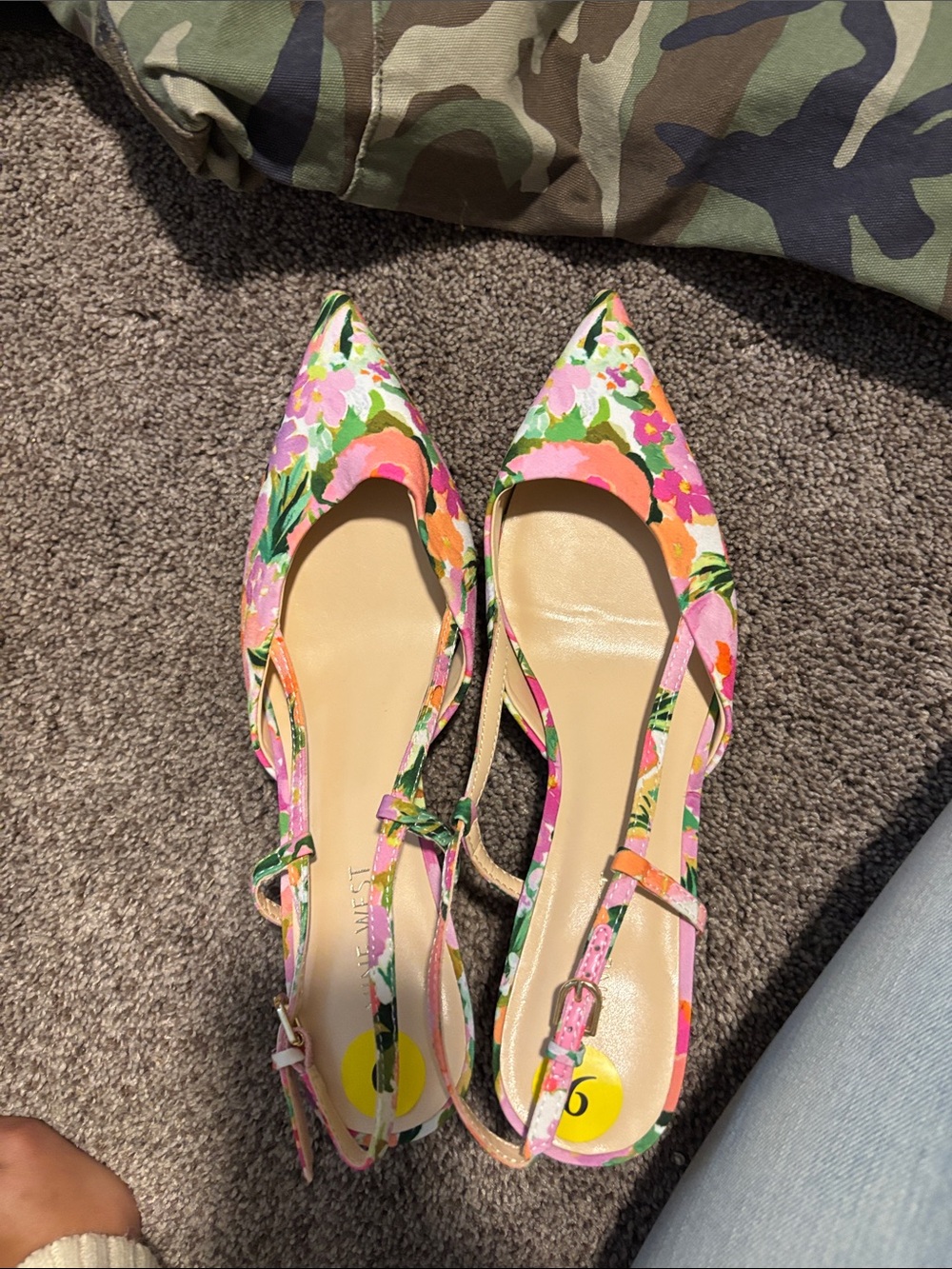 Nine West Pink Multi Floral Pointed-Toe Slingback Heels